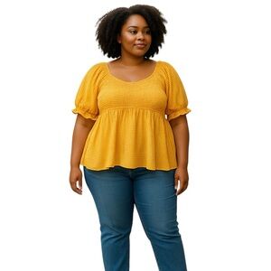 Liberty Love Yellow Gingham Smocked Babydoll Top Size 3XL